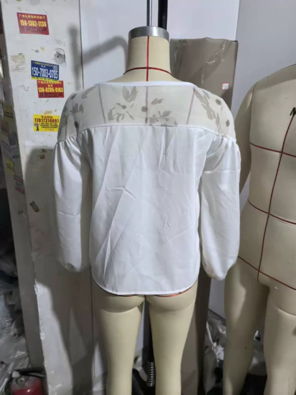 Long Sleeve Round Neck Mesh Panel Digital Print Chiffon Top